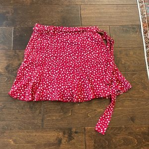Zara Red floral mini skirt with short underneath zip up at side with tie
